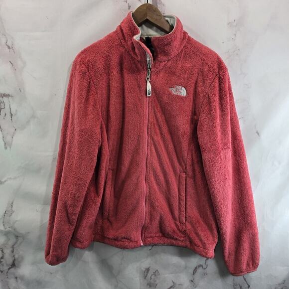 The North Face Jacket Womens Large Pink Full Zip Hoodless Fleece Sherpa Fuzzy - Picture 1 of 10